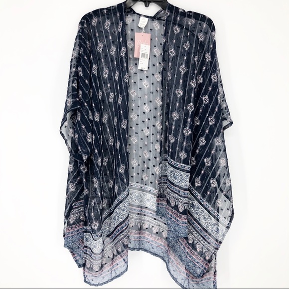 Basha Accessories Navy Boho Swim Coverup Kimono - Picture 6 of 8